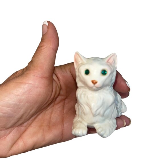 Vintage Cat Salt Pepper Shakers Cream Ceramics Persian Jeweled Eyes Japan - Picture 6 of 11